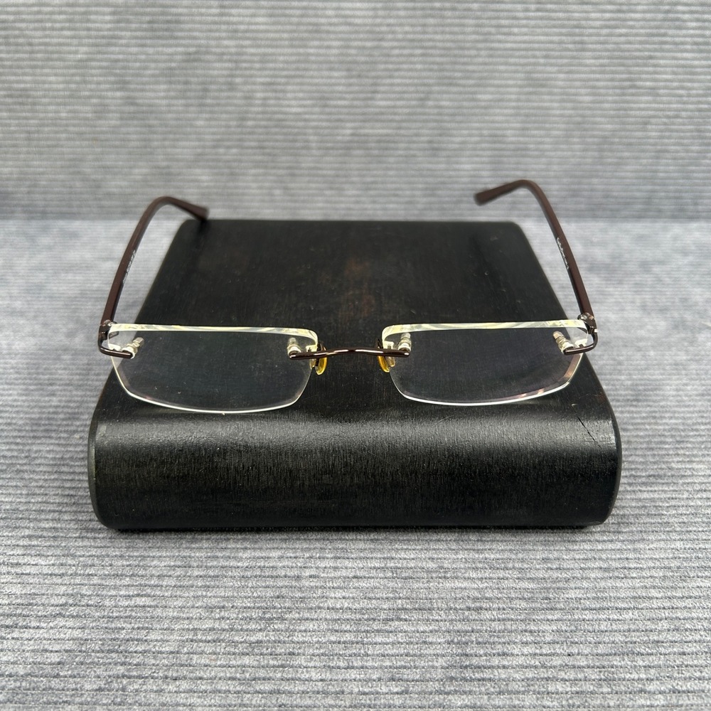 EyeBuyDirect Edison Brown Rectangle Rimless y2k Eyeglasses Frame 54-18-135 C2